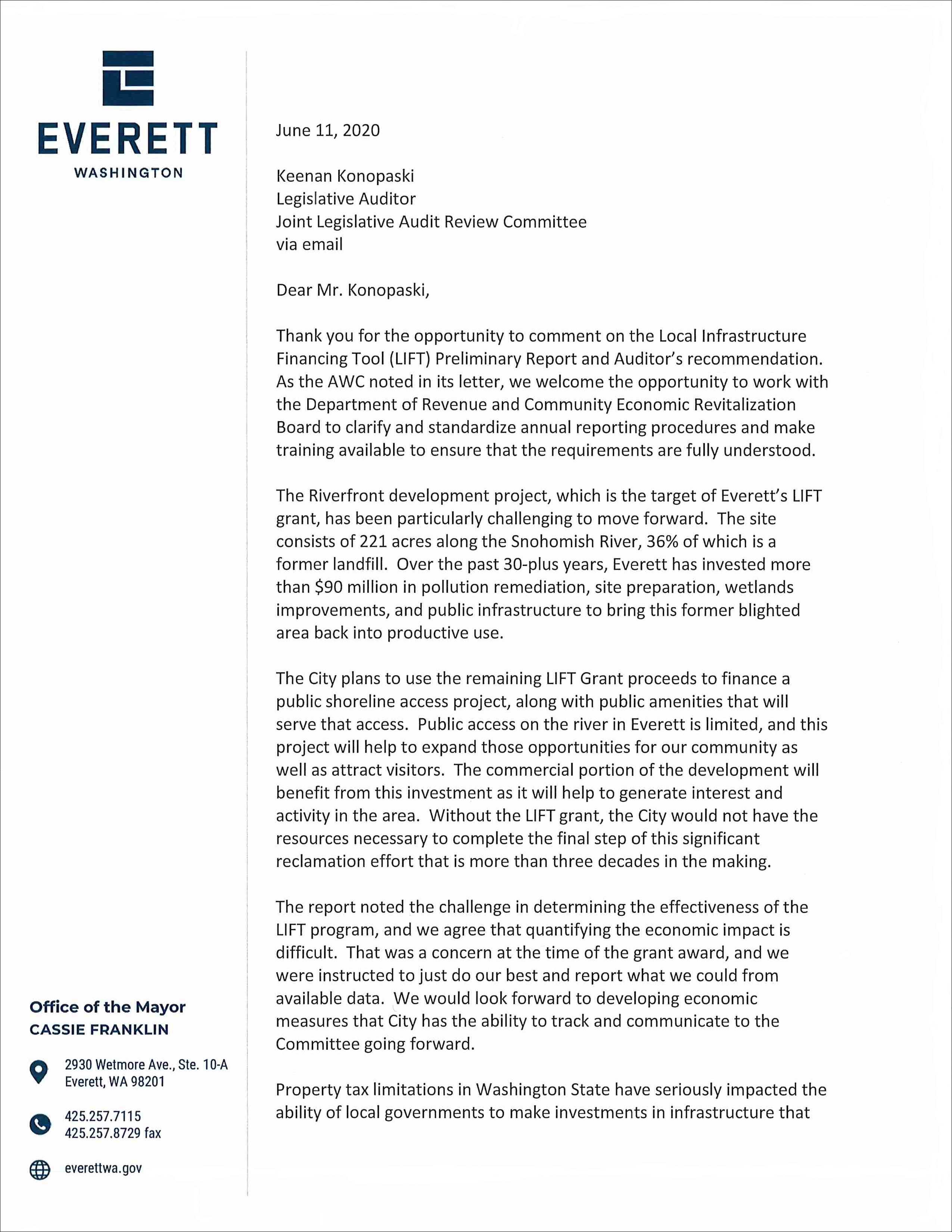 Page one of the City of Everett's response