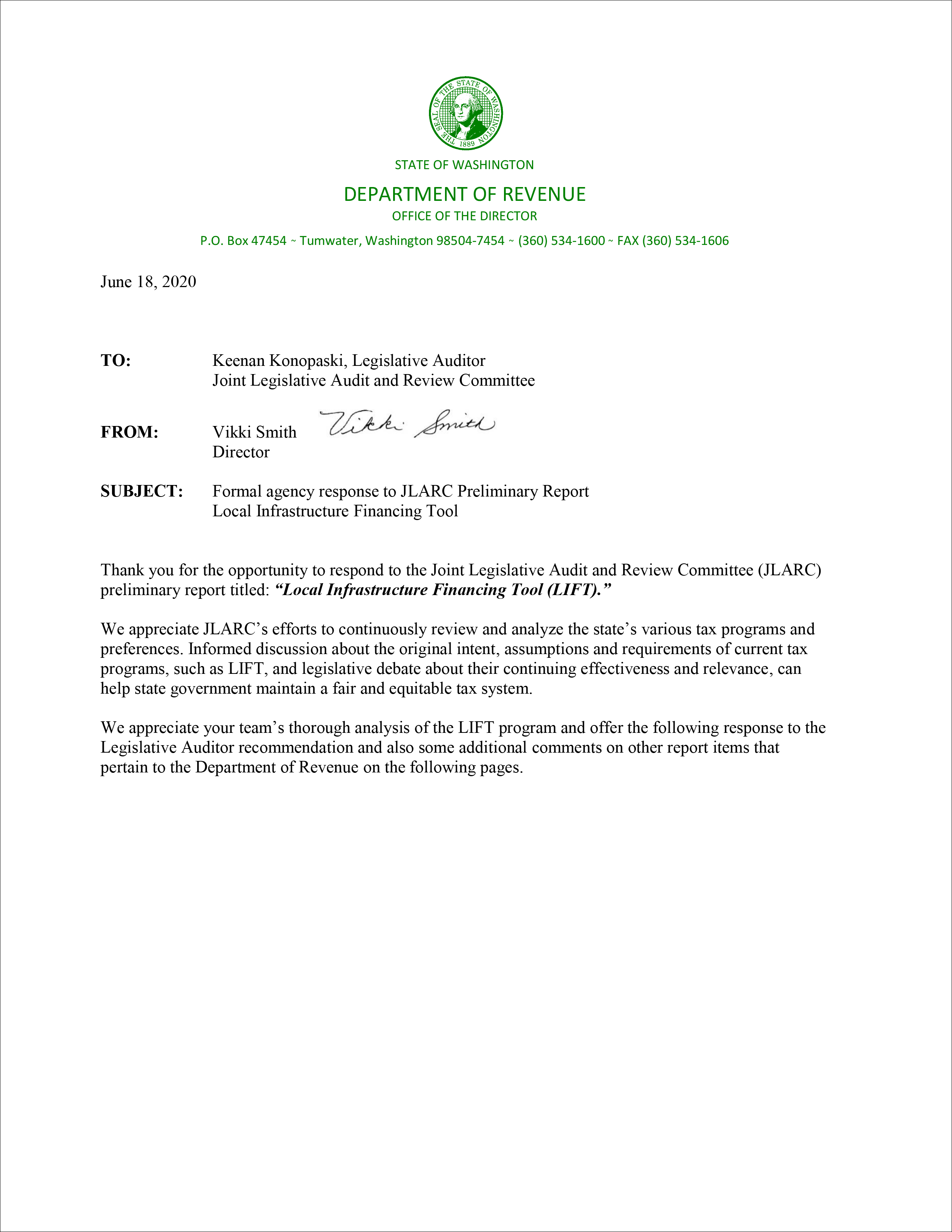 Page one of DOR's response