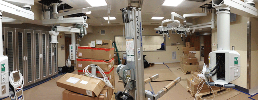 Construction in progress on a hybrid cardio vascular operating room