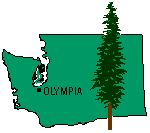 A drawing of Washington state and an evergreen tree